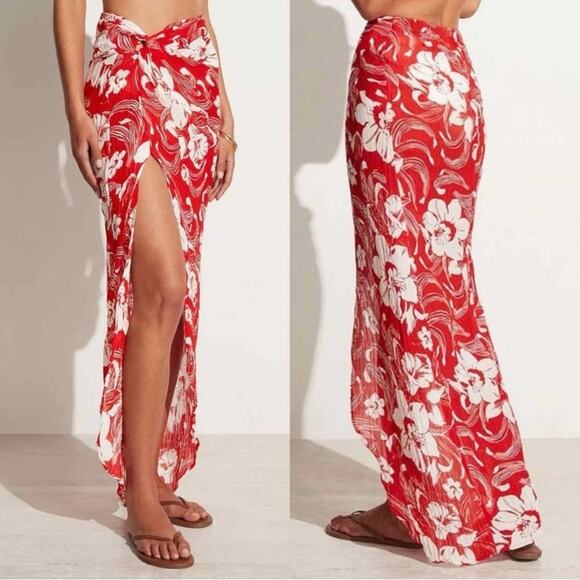 FAITHFULL THE LABEL - LULU MAXI SKIRT CAMARA FLORAL PRINT - RED Size 4 - Picture 1 of 8